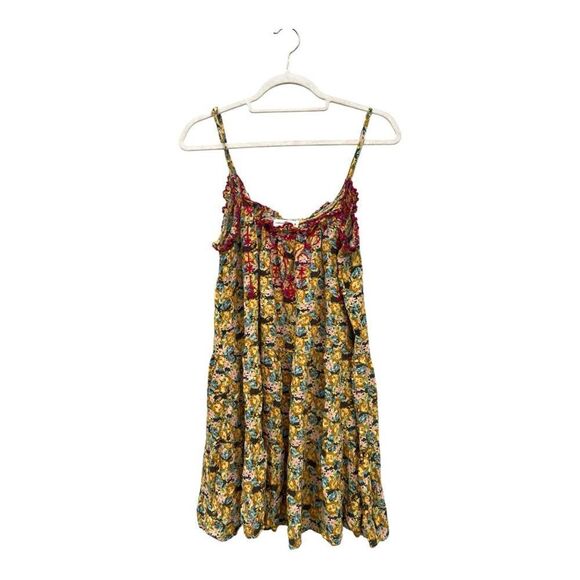 Natural Life Yellow Ruffle Tiered Embroidered Boho Summery Festival Mini Dress M - Picture 2 of 6